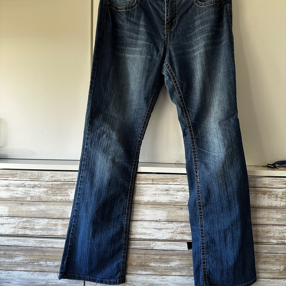 Blue Bootcut Jeans with Vintage Fade
